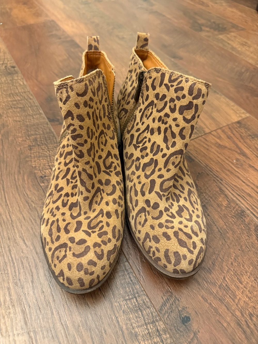 Lucky Brand Leopard Print Ankle Booties in Tan and Brown